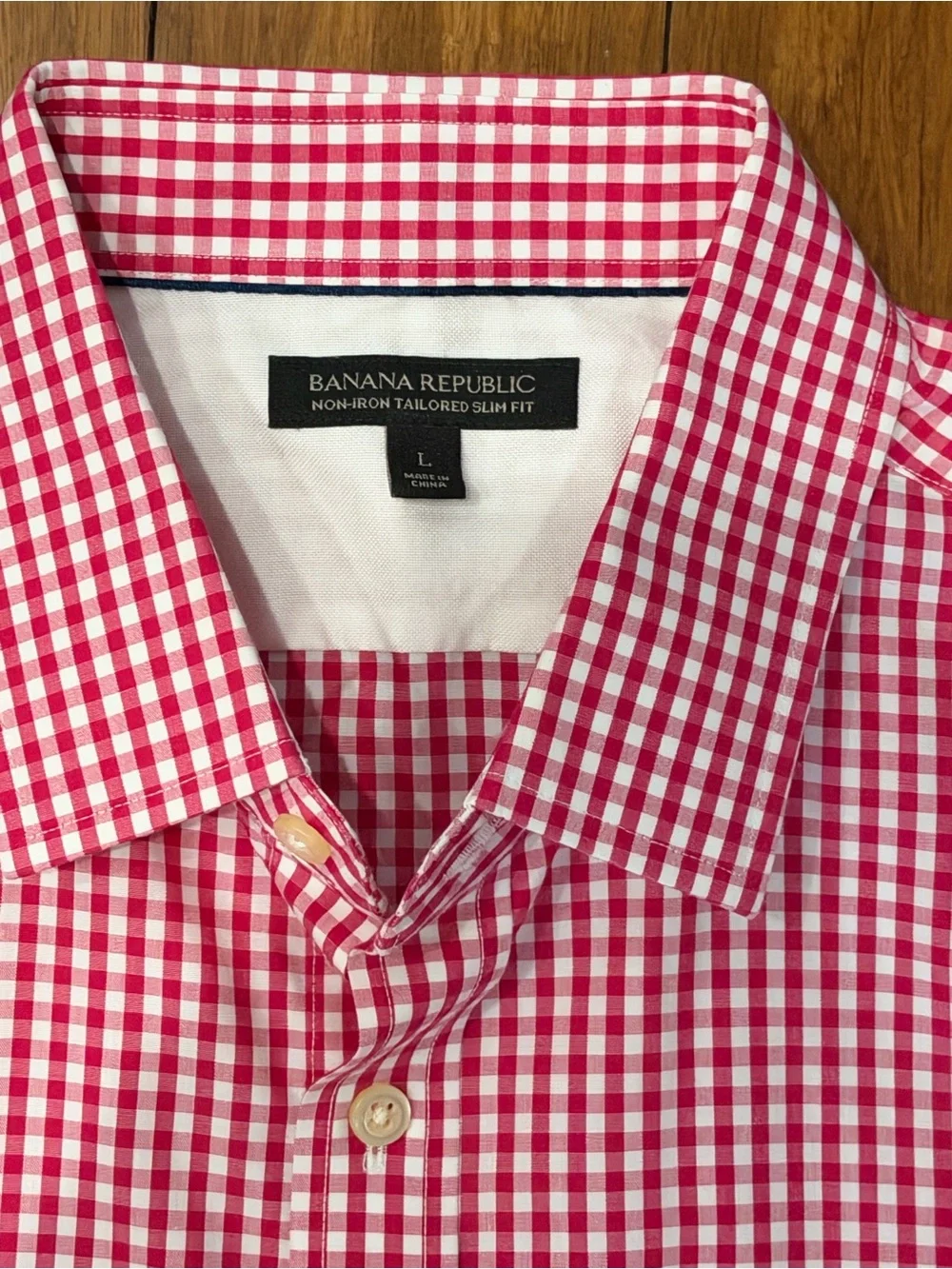 NWOT Banana Republic Red Gingham Dress Shirt L 100% cotton